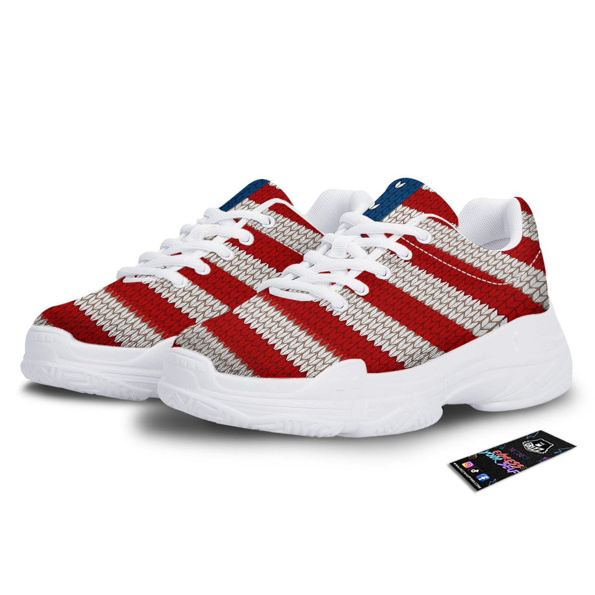 Knitted American Flag Print White Chunky Shoes-grizzshop