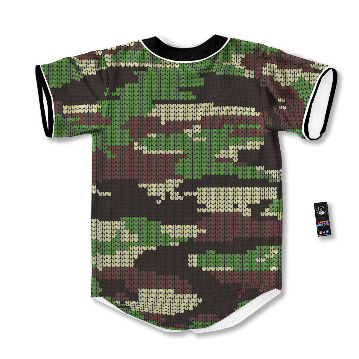 Knitted Army Camouflage Print Pattern Baseball Jersey-grizzshop
