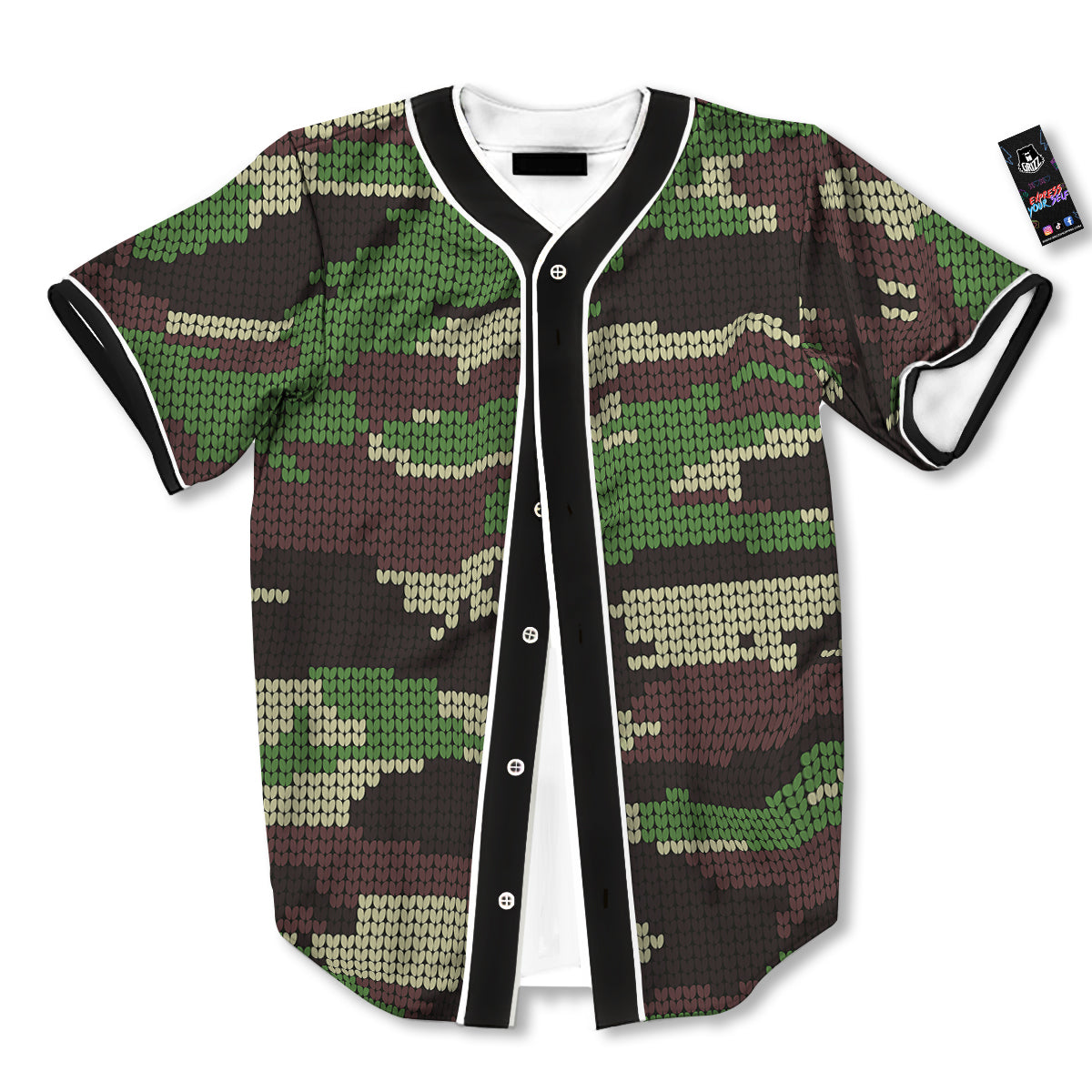 Knitted Army Camouflage Print Pattern Baseball Jersey-grizzshop