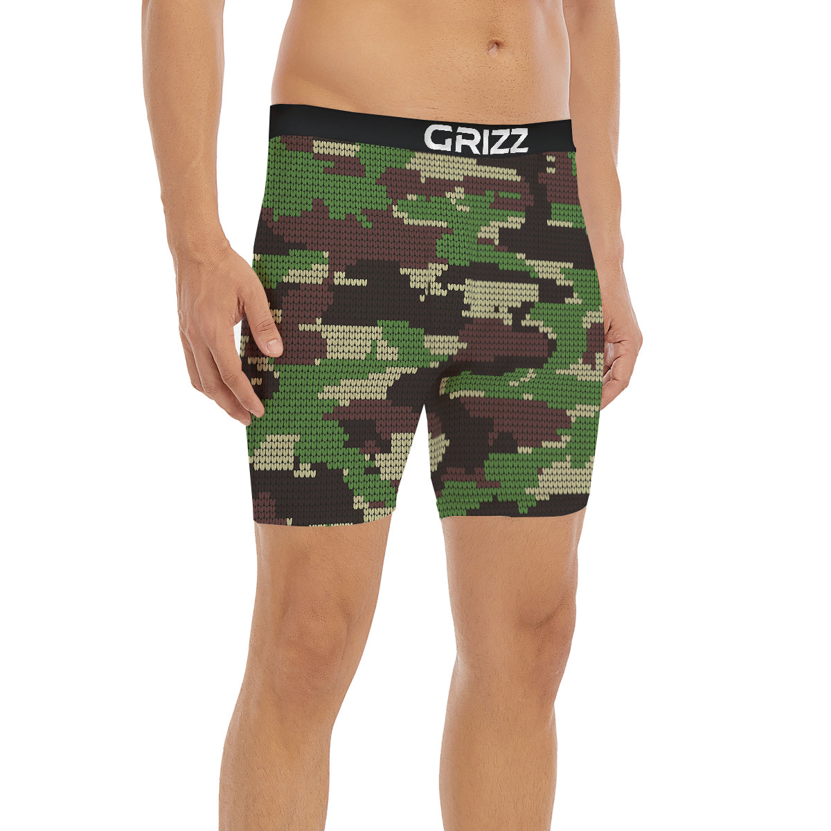 Knitted Army Camouflage Print Pattern Boxer Briefs-grizzshop