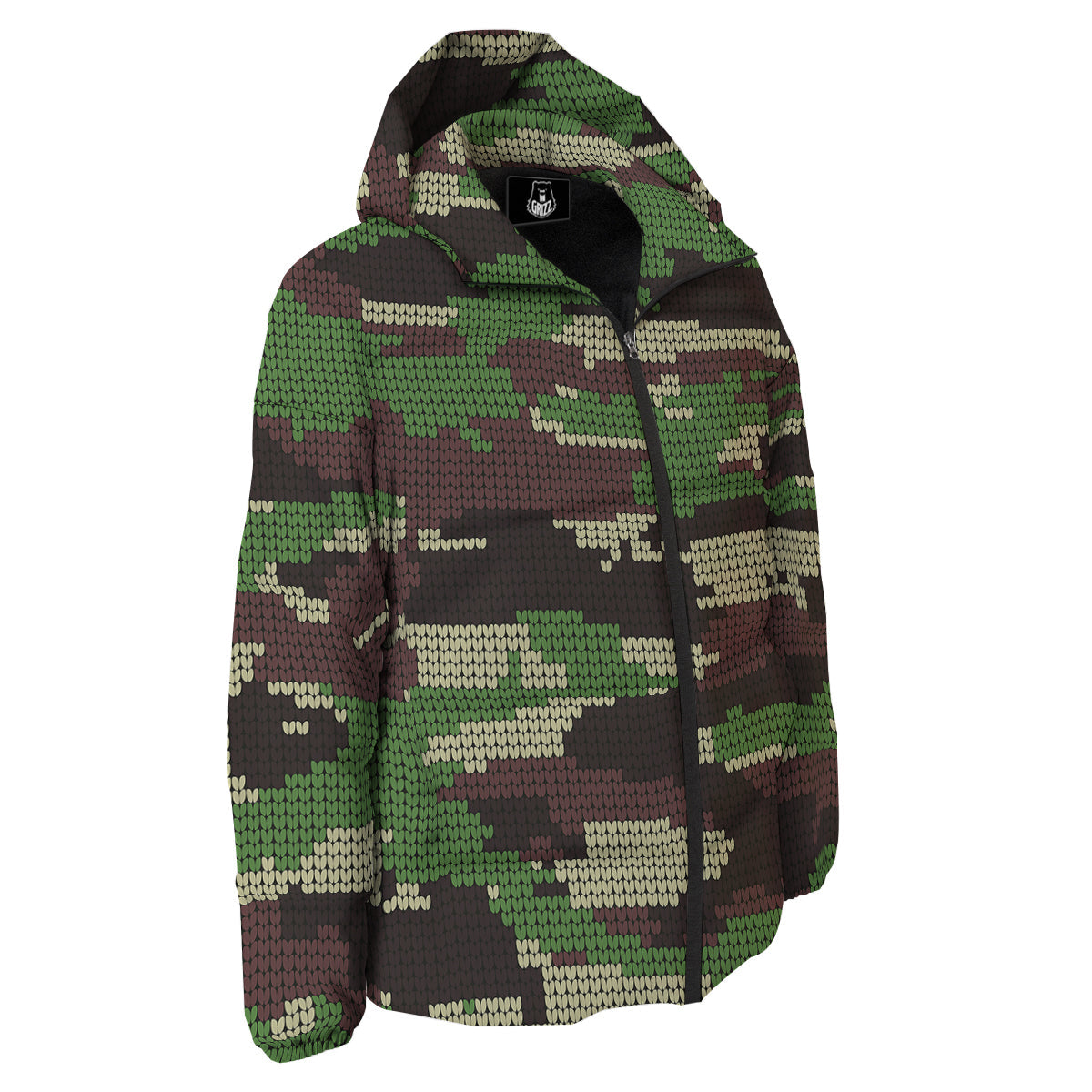 Knitted Army Camouflage Print Pattern Down Jacket-grizzshop