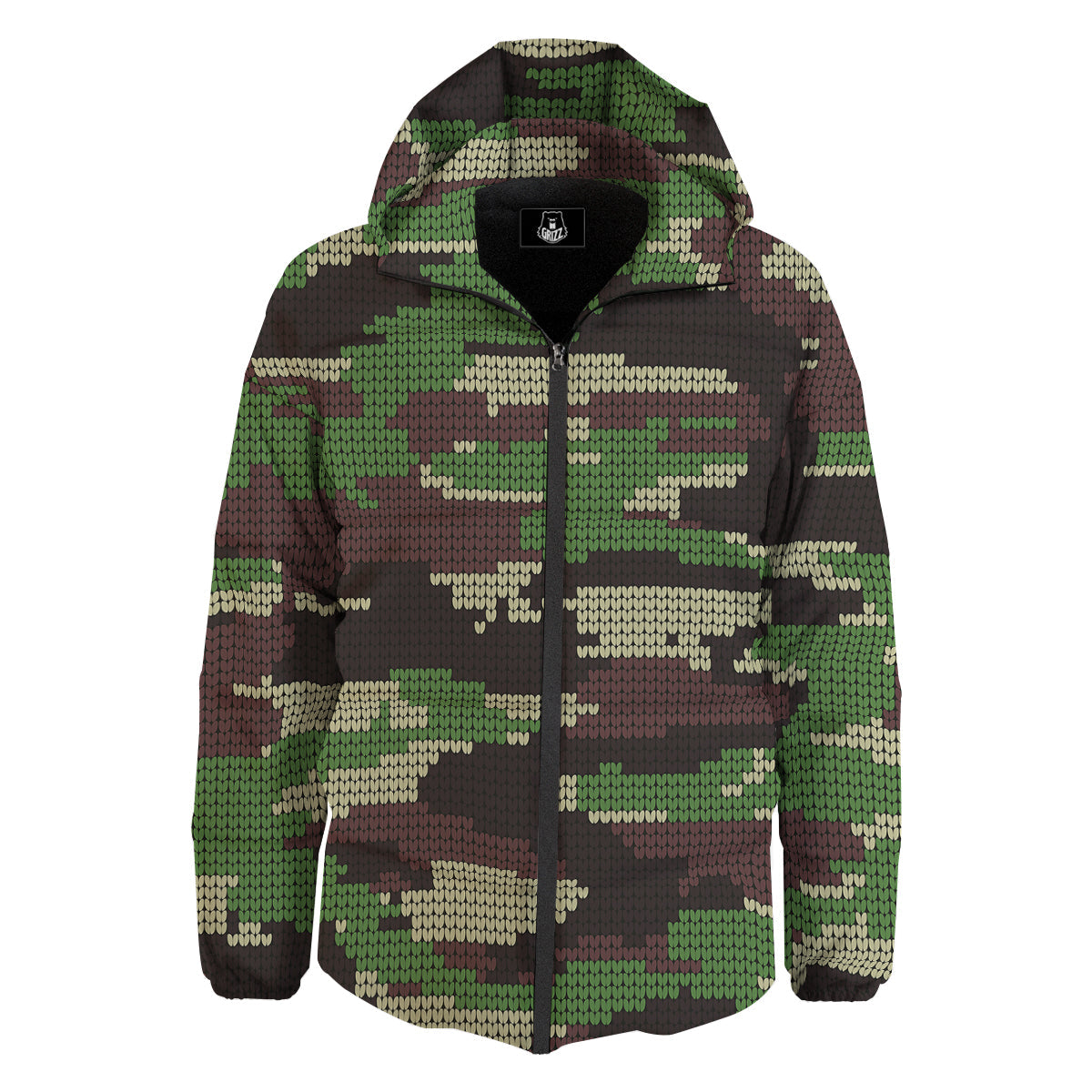 Knitted Army Camouflage Print Pattern Down Jacket