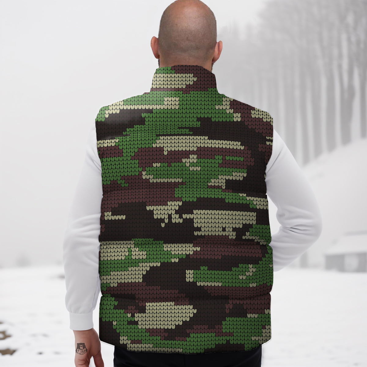Knitted Army Camouflage Print Pattern Down Vest