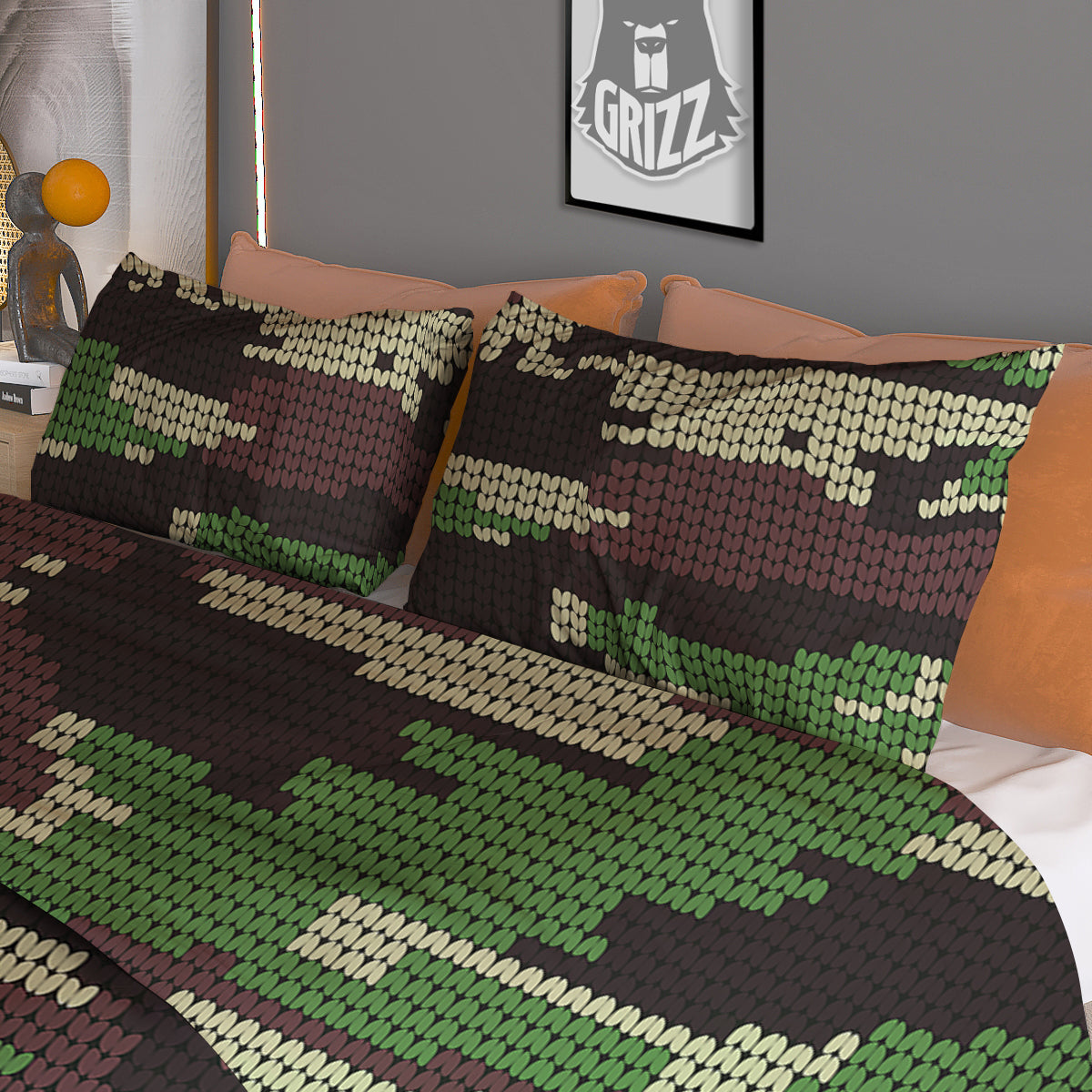 Knitted Army Camouflage Print Pattern Duvet Cover Bedding Set