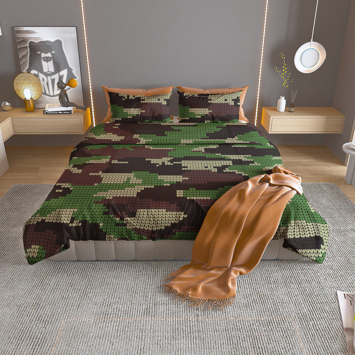 Knitted Army Camouflage Print Pattern Duvet Cover Bedding Set
