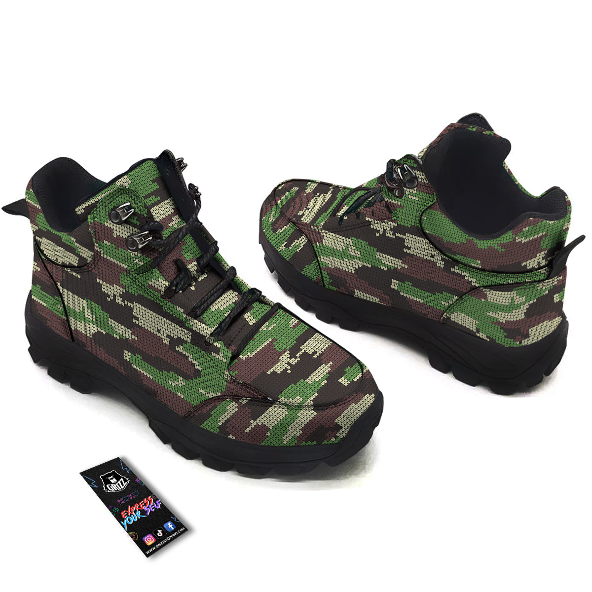 Knitted Army Camouflage Print Pattern Hiking Shoes-grizzshop