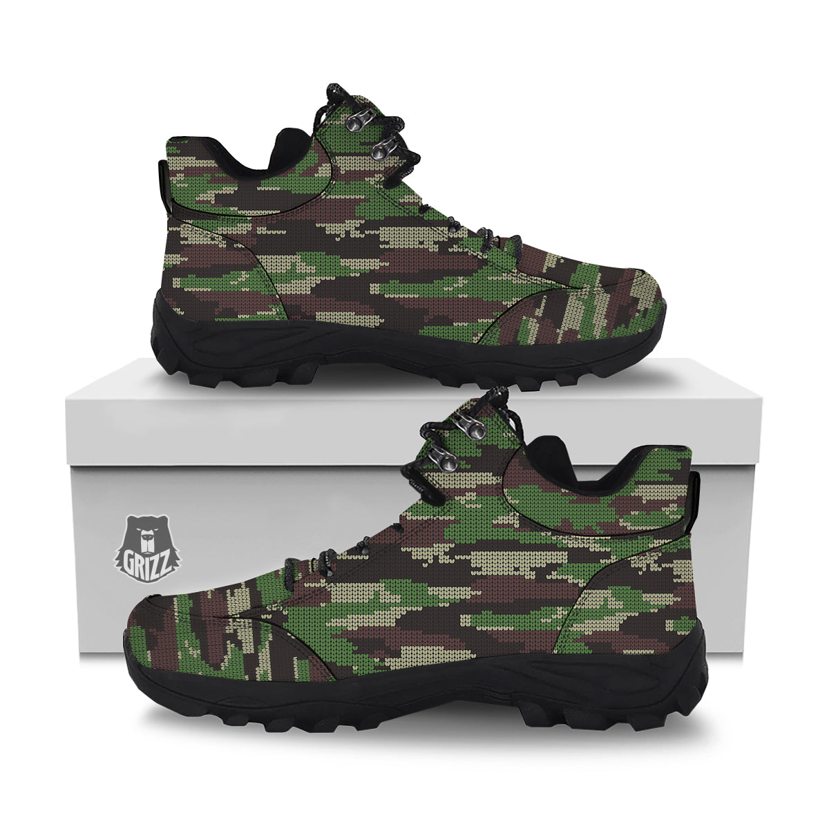 Knitted Army Camouflage Print Pattern Hiking Shoes-grizzshop