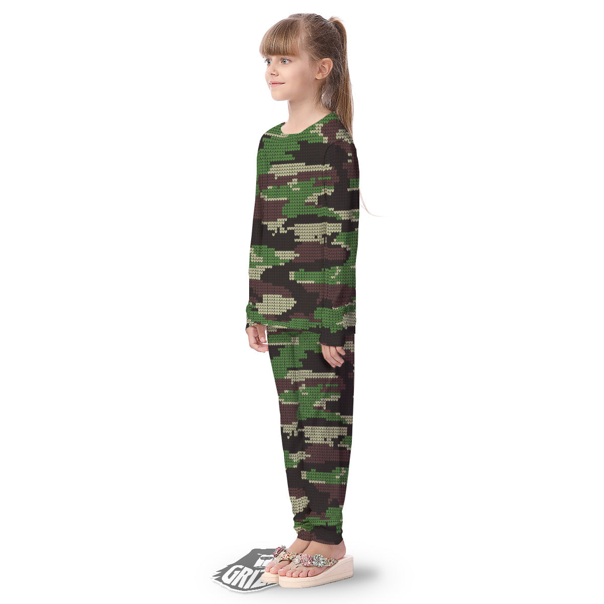 Knitted Army Camouflage Print Pattern Kid's Pajamas-grizzshop