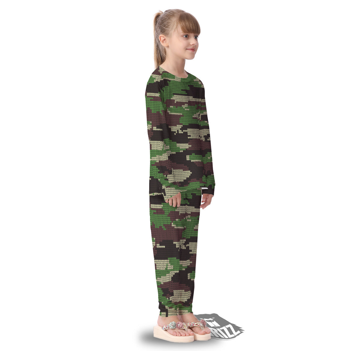 Knitted Army Camouflage Print Pattern Kid's Pajamas-grizzshop