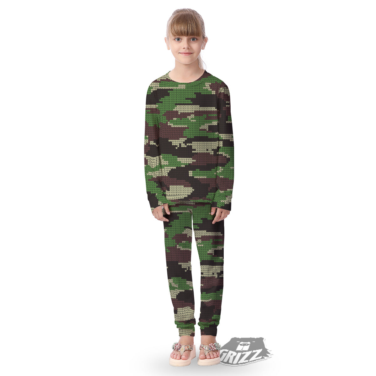 Knitted Army Camouflage Print Pattern Kid's Pajamas-grizzshop