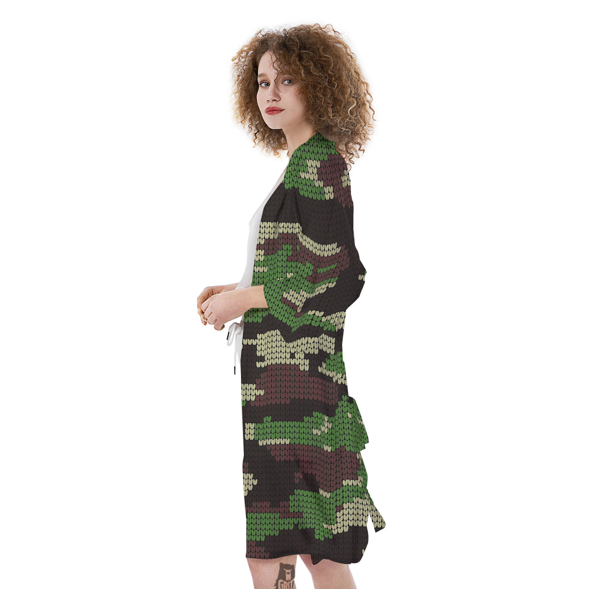 Knitted Army Camouflage Print Pattern Kimono-grizzshop