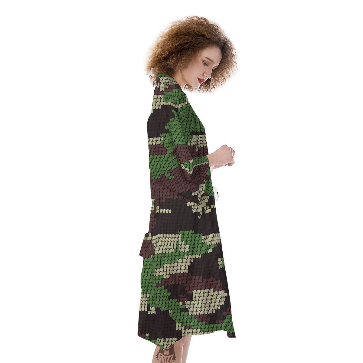 Knitted Army Camouflage Print Pattern Kimono-grizzshop