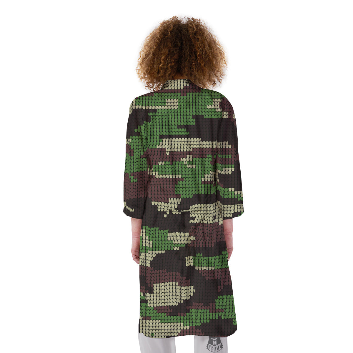 Knitted Army Camouflage Print Pattern Kimono-grizzshop