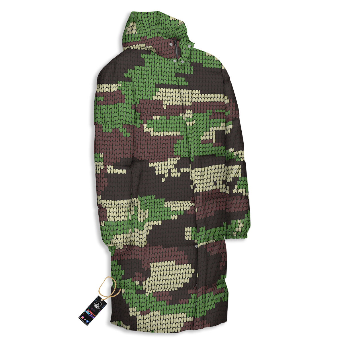 Knitted Army Camouflage Print Pattern Long Down Jacket-grizzshop