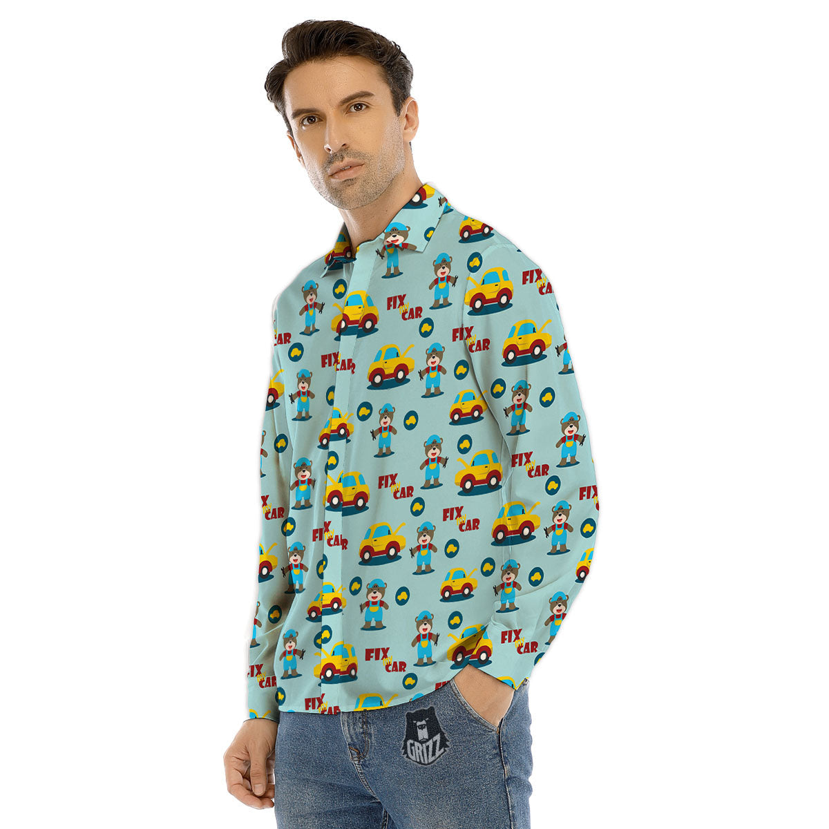Knitted Army Camouflage Print Pattern Men's Dress Shirts-grizzshop