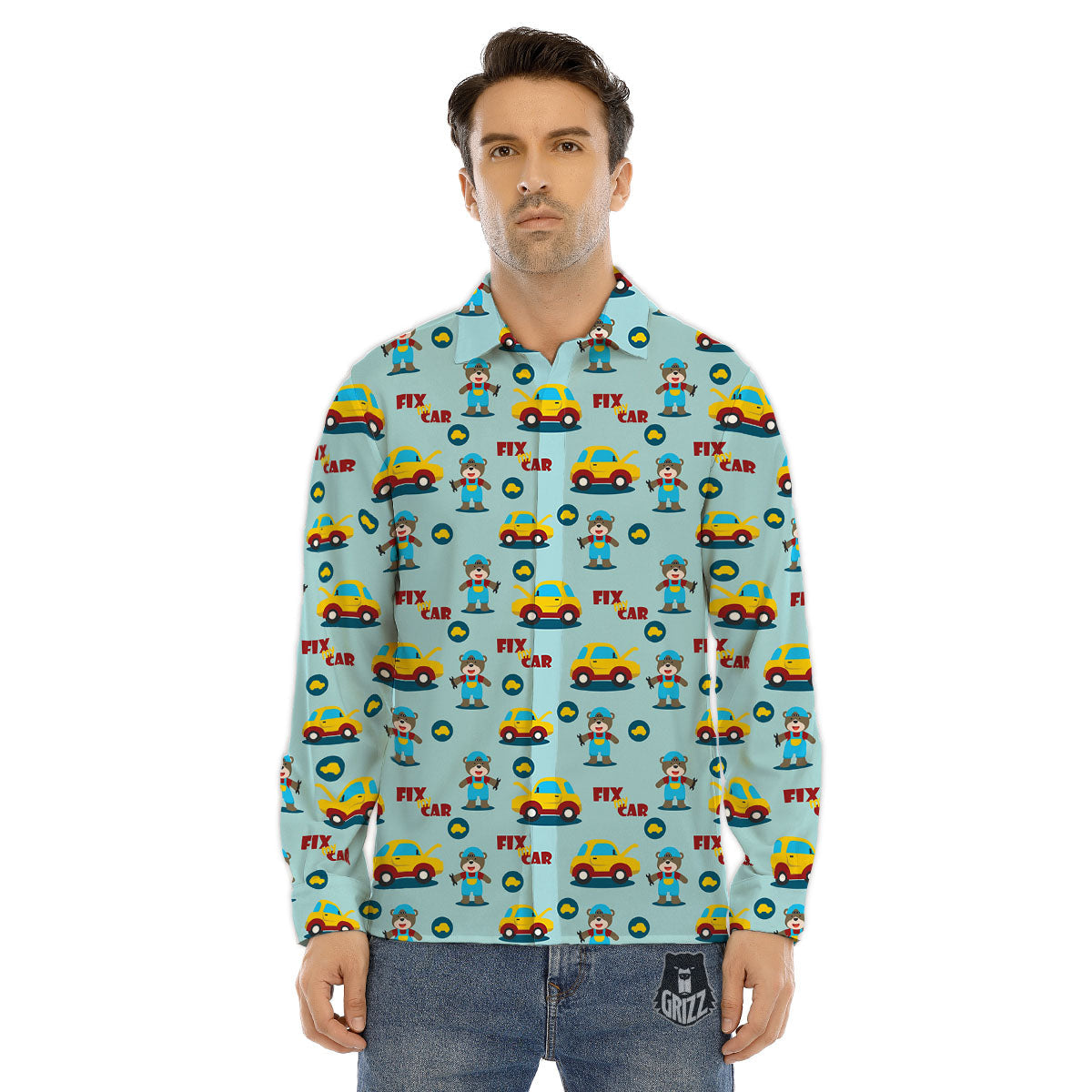 Knitted Army Camouflage Print Pattern Men's Dress Shirts-grizzshop