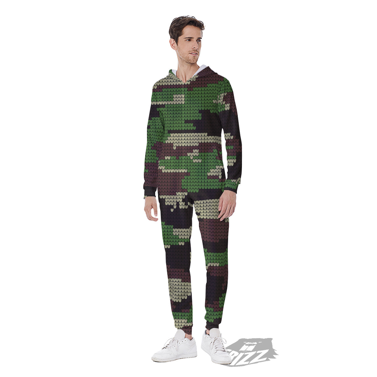 Knitted Army Camouflage Print Pattern Men's Jumpsuit-grizzshop