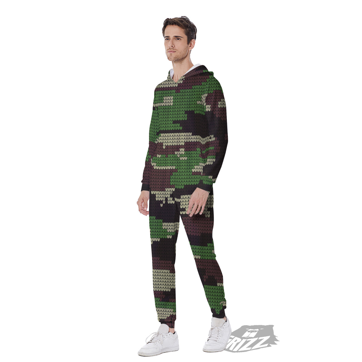 Knitted Army Camouflage Print Pattern Men's Jumpsuit-grizzshop
