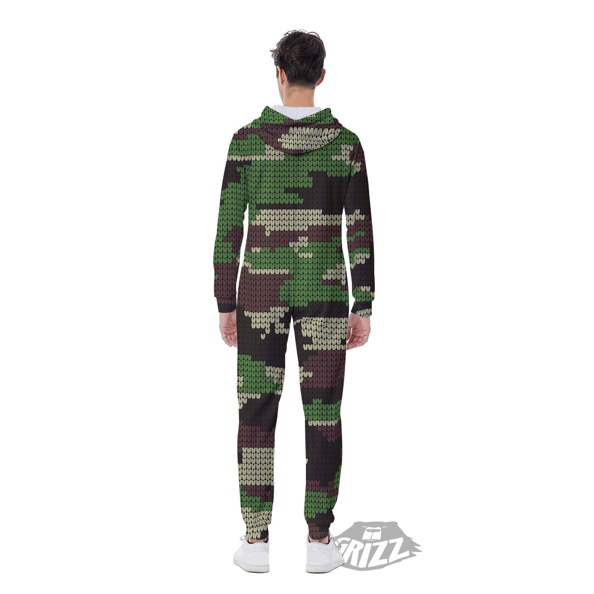 Knitted Army Camouflage Print Pattern Men's Jumpsuit-grizzshop