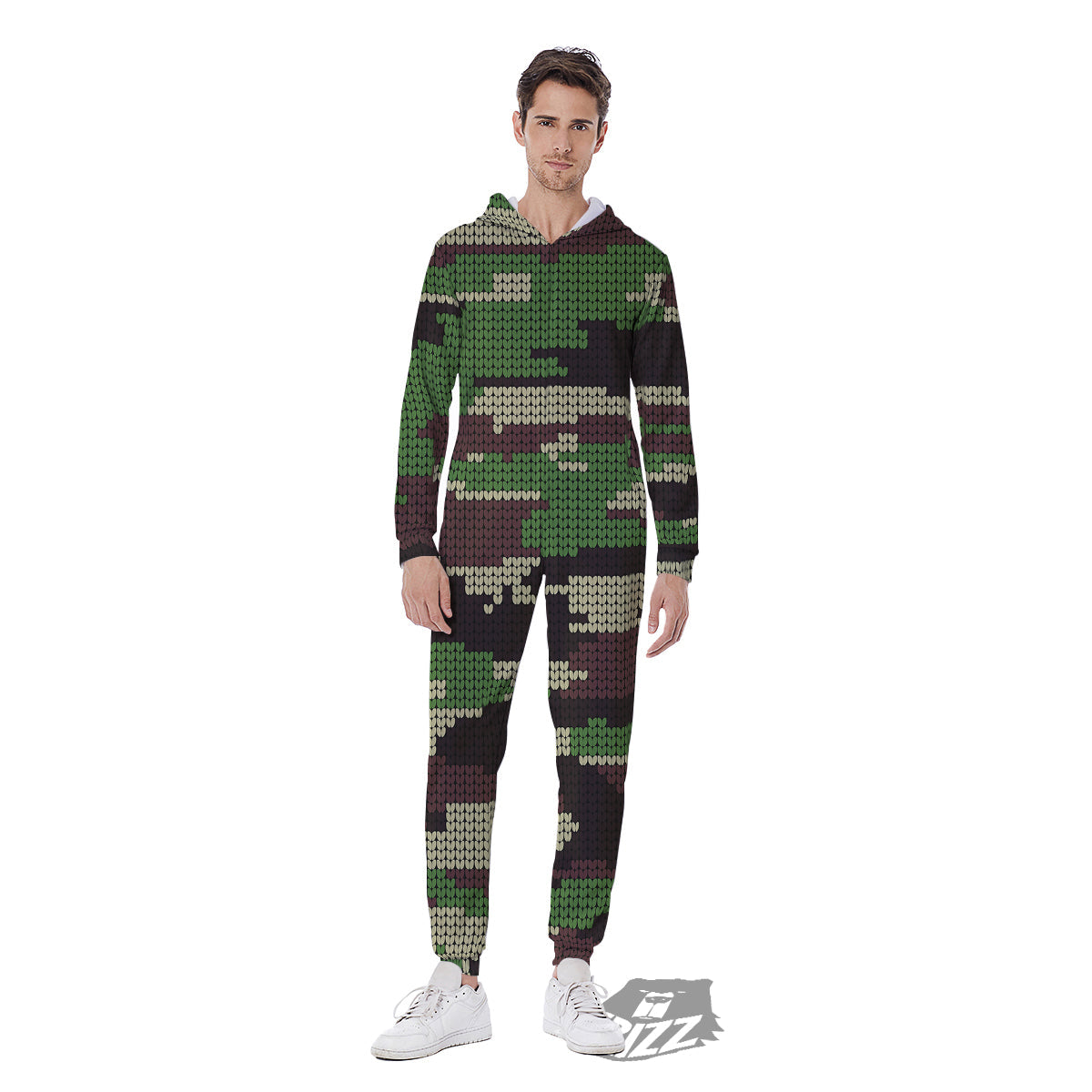 Knitted Army Camouflage Print Pattern Men's Jumpsuit-grizzshop
