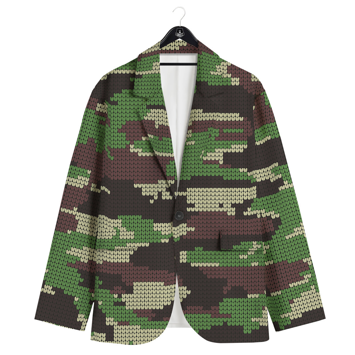 Knitted Army Camouflage Print Pattern Men's Sport Coat-grizzshop