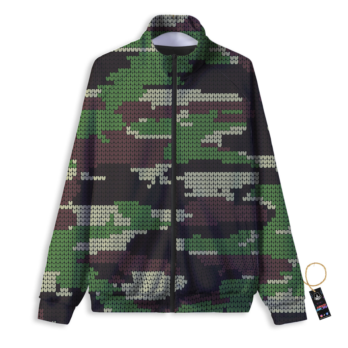 Knitted Army Camouflage Print Pattern Track Jacket-grizzshop