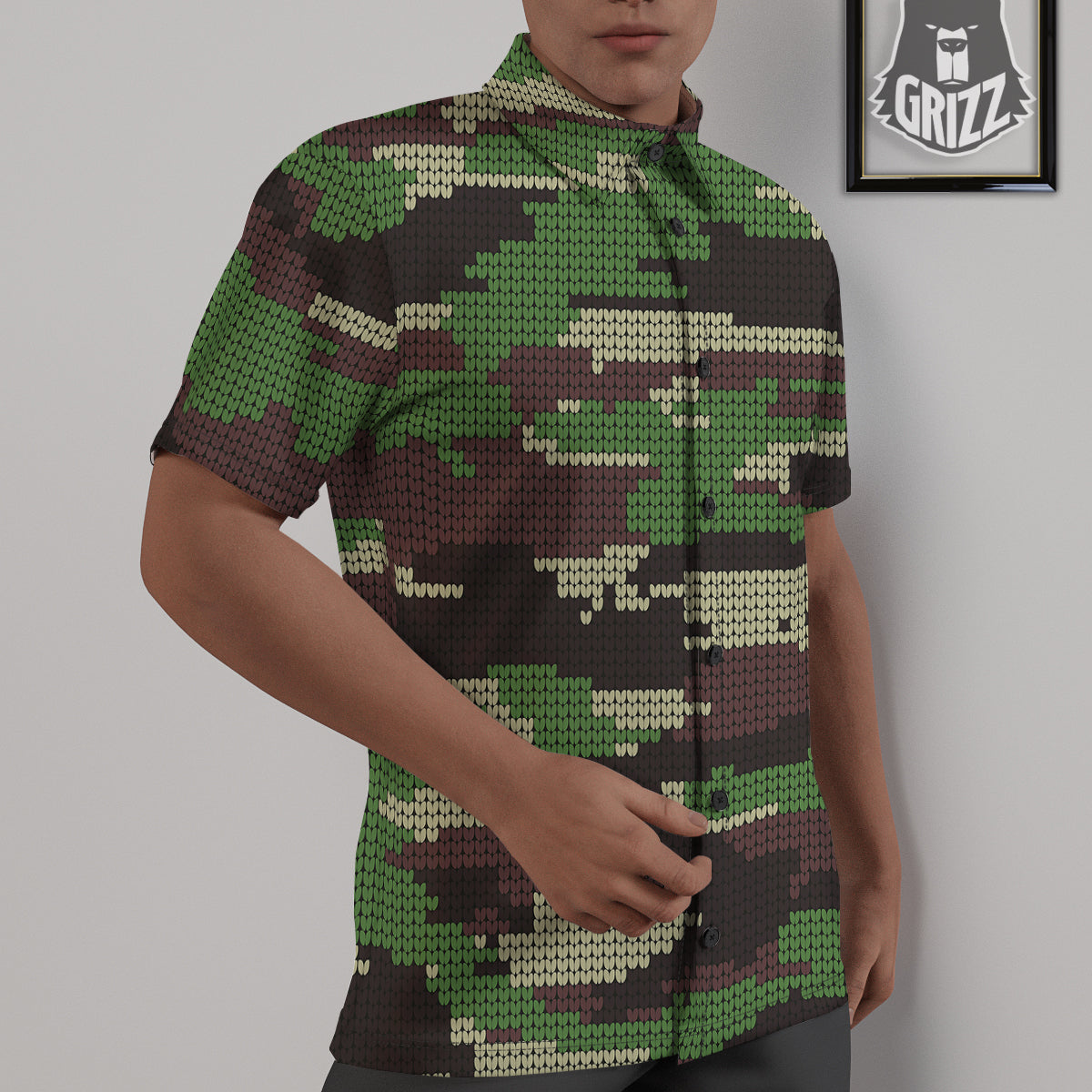 Knitted Army Camouflage Print Pattern Untucked Shirts-grizzshop