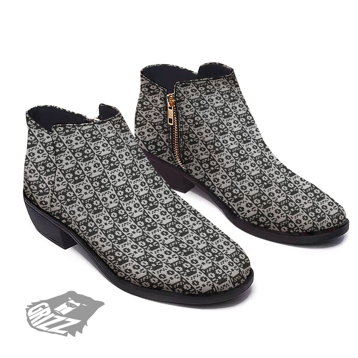 Knitted Black Cat Print Pattern Ankle Boots-grizzshop