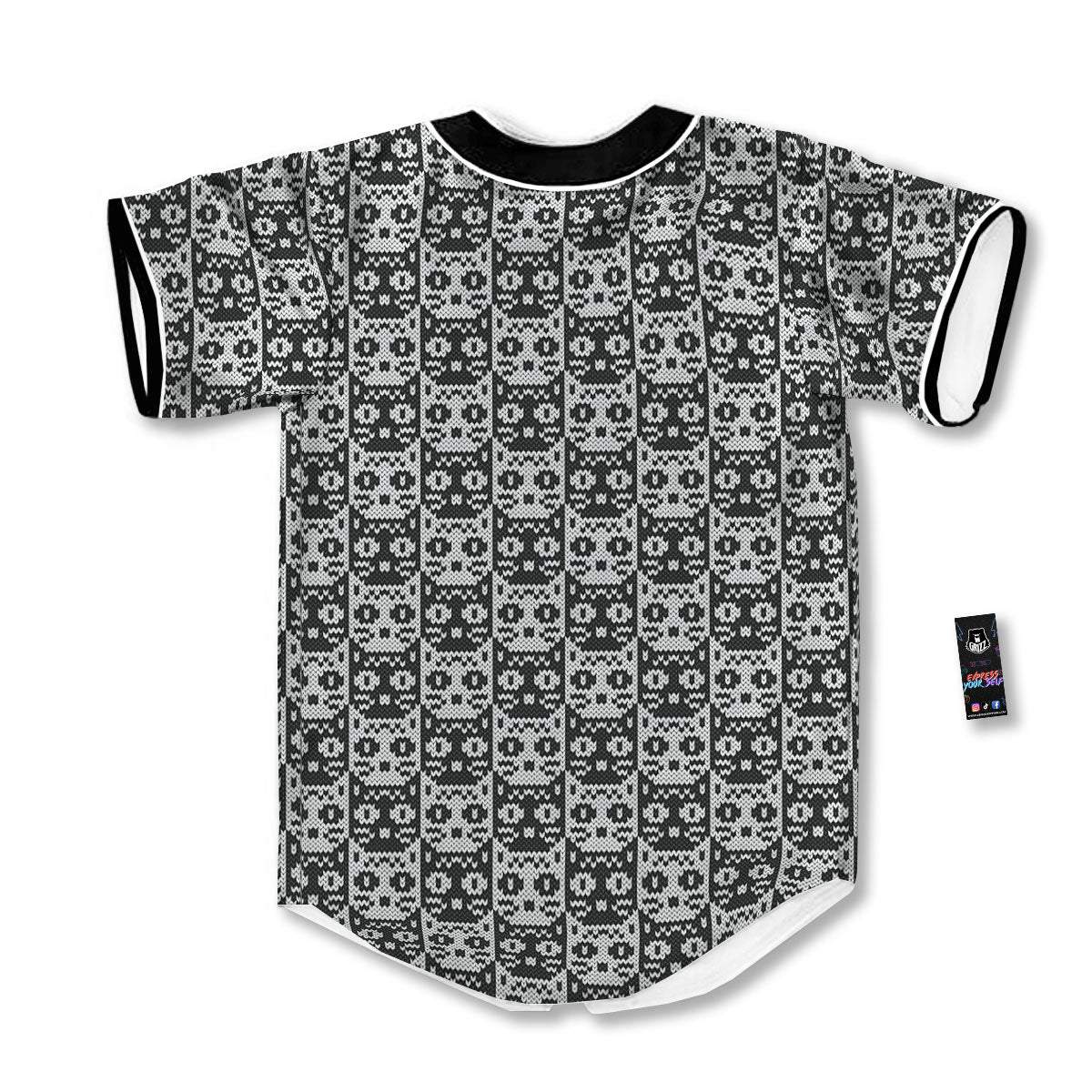 Knitted Black Cat Print Pattern Baseball Jersey-grizzshop