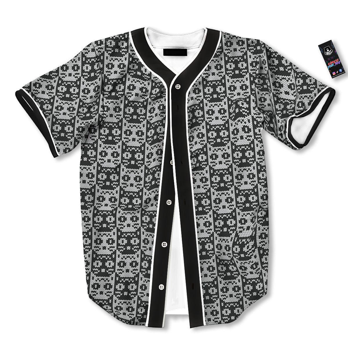 Knitted Black Cat Print Pattern Baseball Jersey-grizzshop