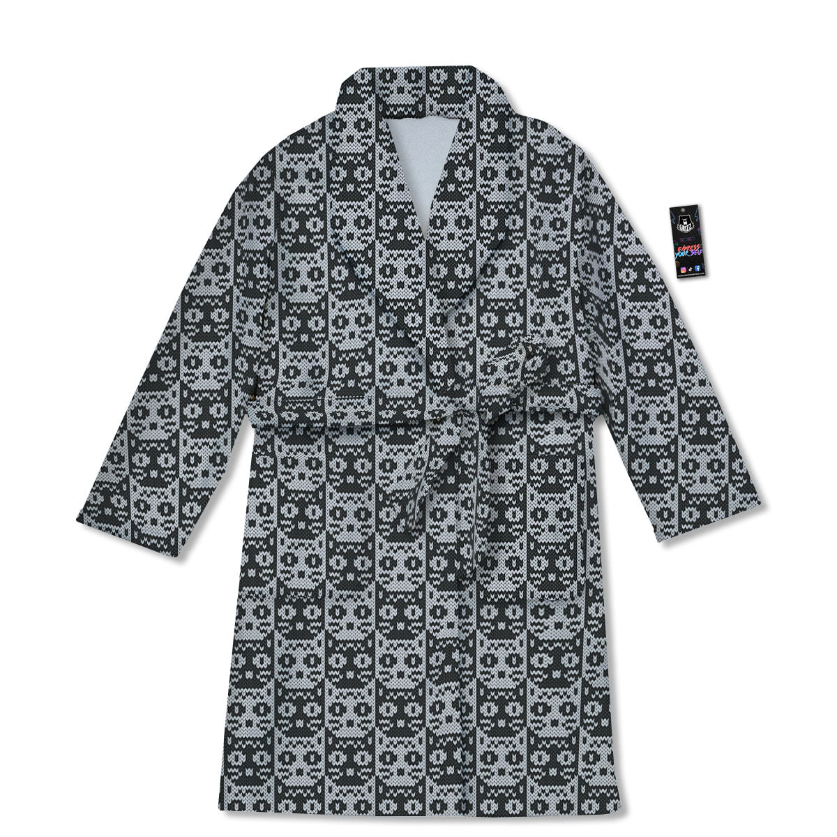 Knitted Black Cat Print Pattern Bathrobe-grizzshop
