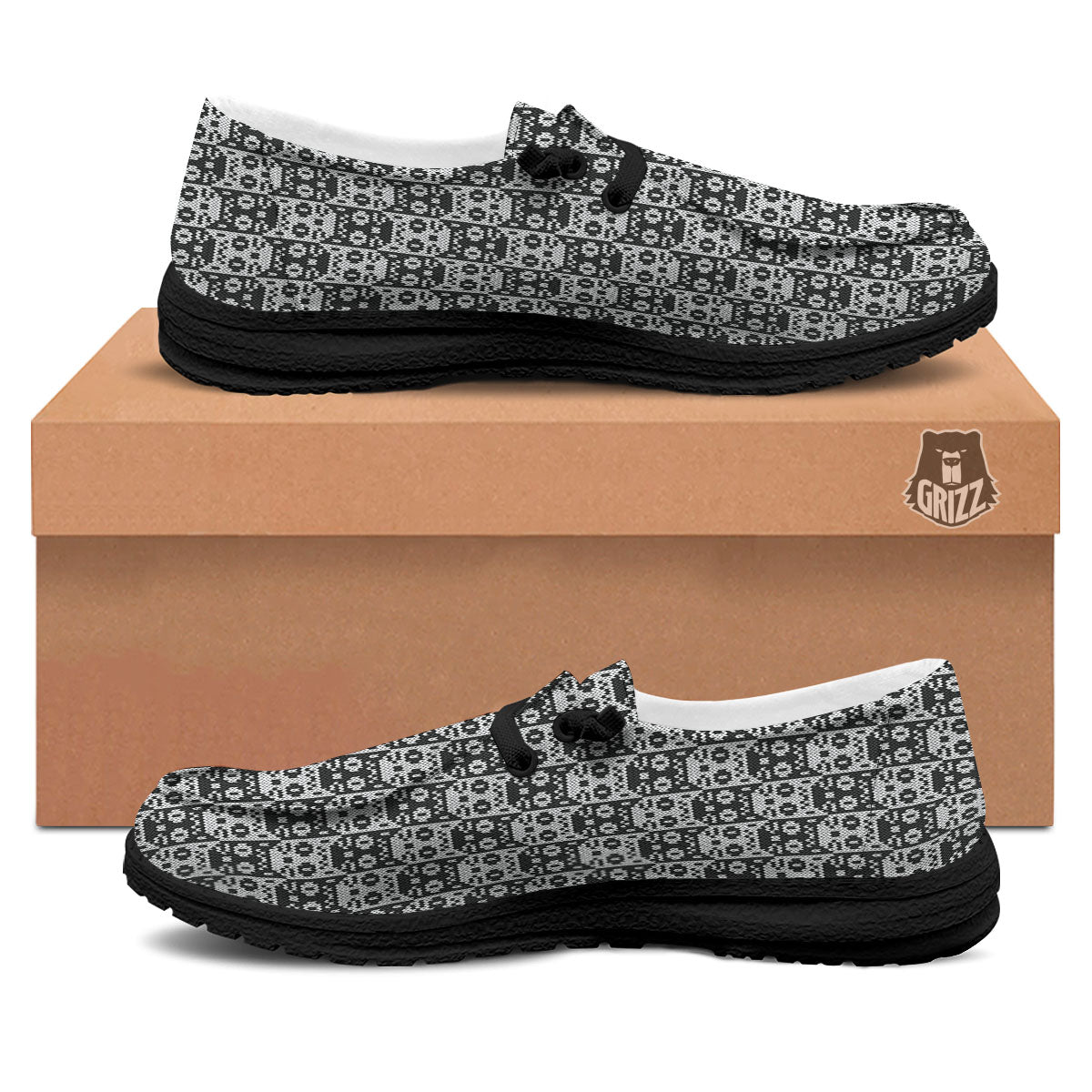 Knitted Black Cat Print Pattern Black Loafers-grizzshop