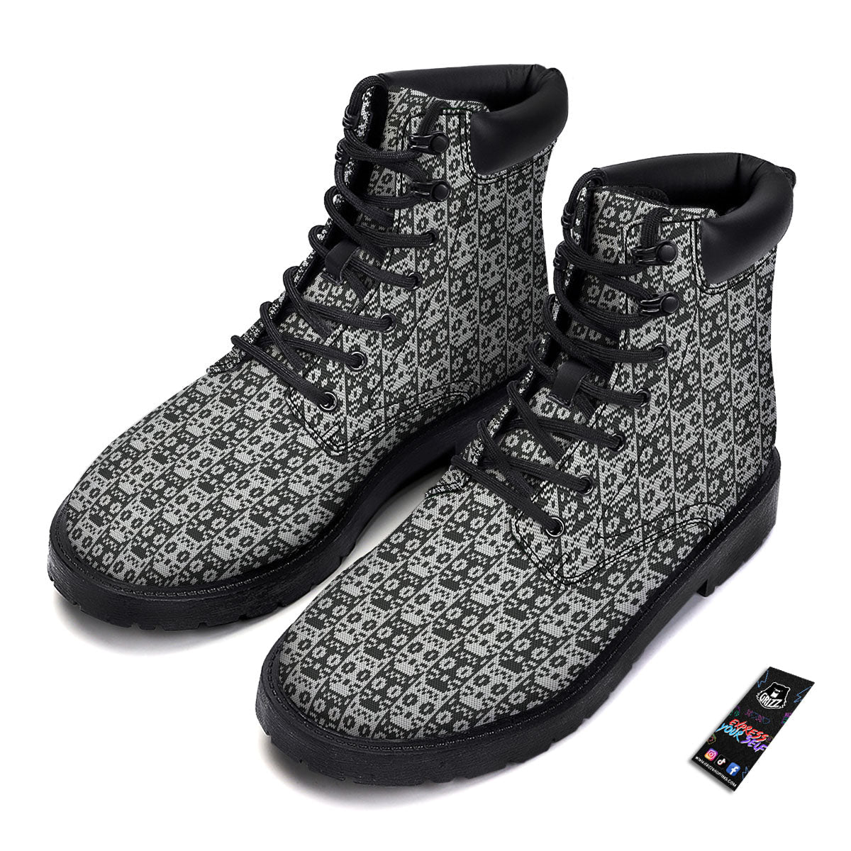 Knitted Black Cat Print Pattern Boots-grizzshop