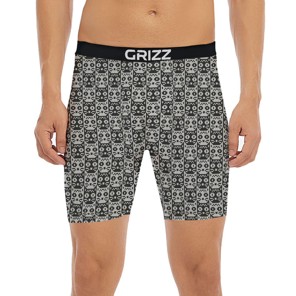 Knitted Black Cat Print Pattern Boxer Briefs-grizzshop