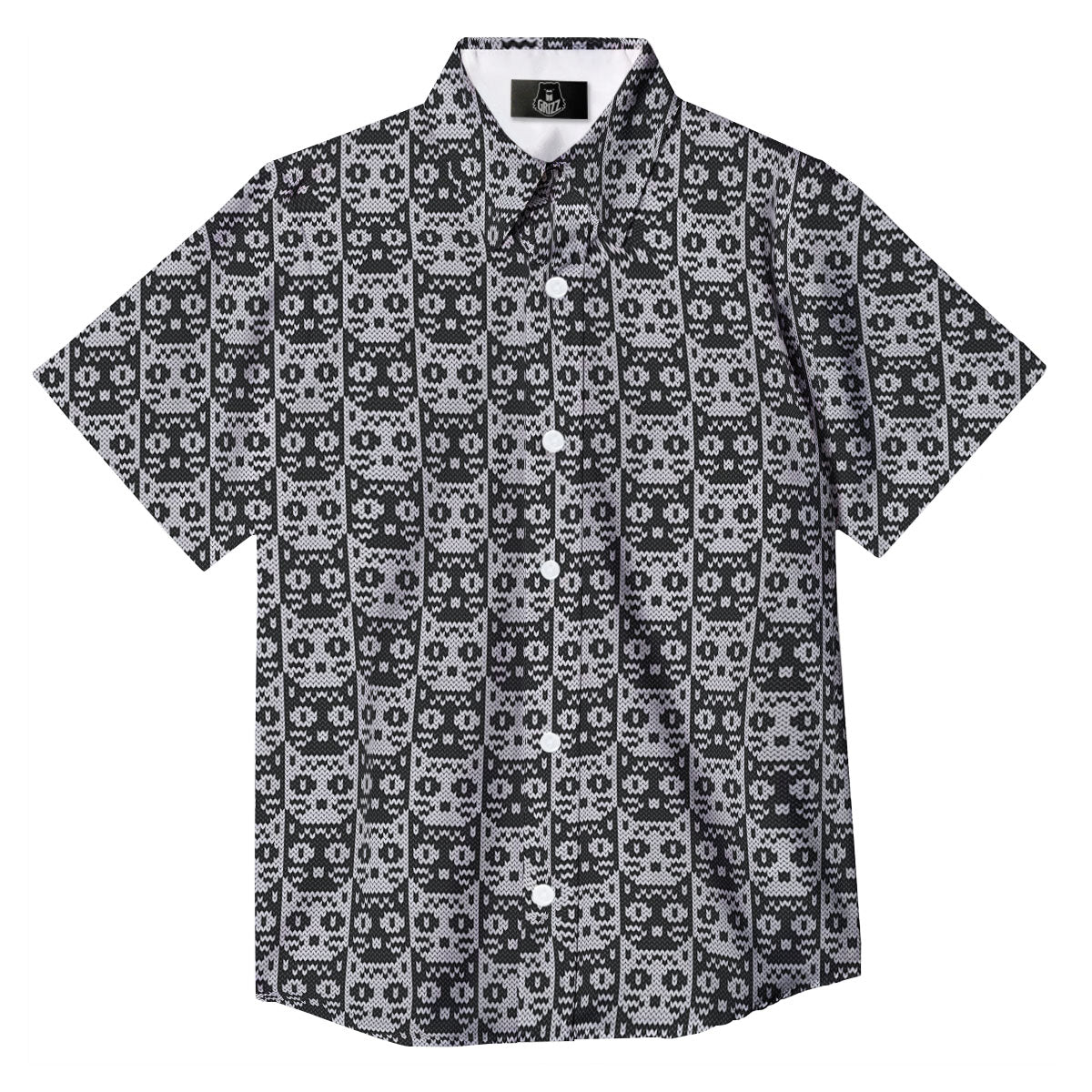 Knitted Black Cat Print Pattern Button Up Shirt-grizzshop
