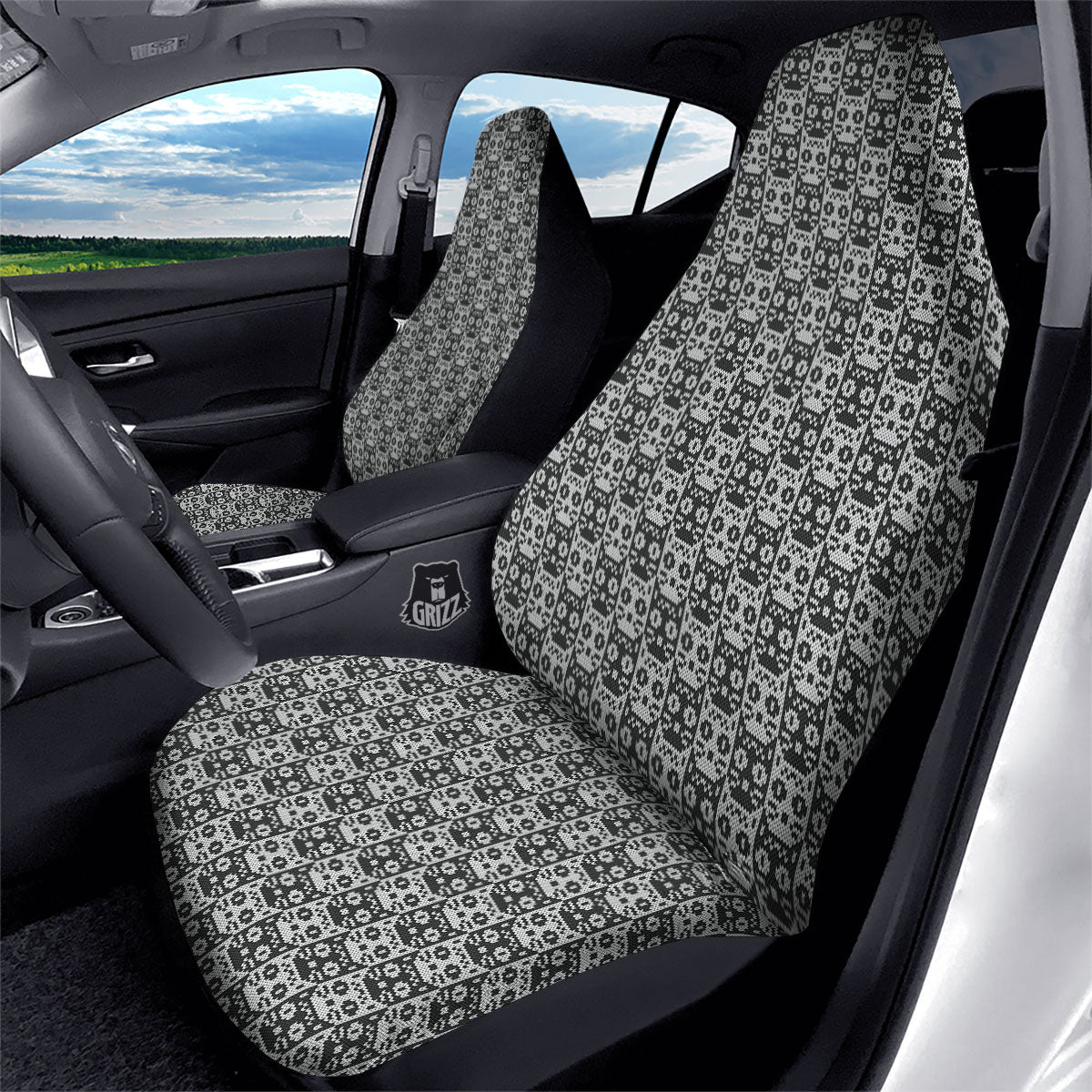 Knitted Black Cat Print Pattern Car Seat Covers-grizzshop