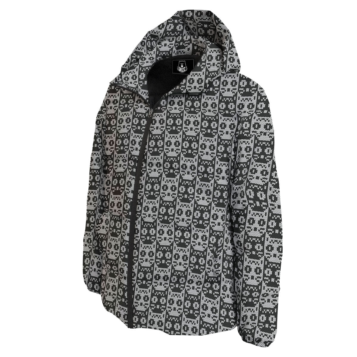 Knitted Black Cat Print Pattern Down Jacket-grizzshop