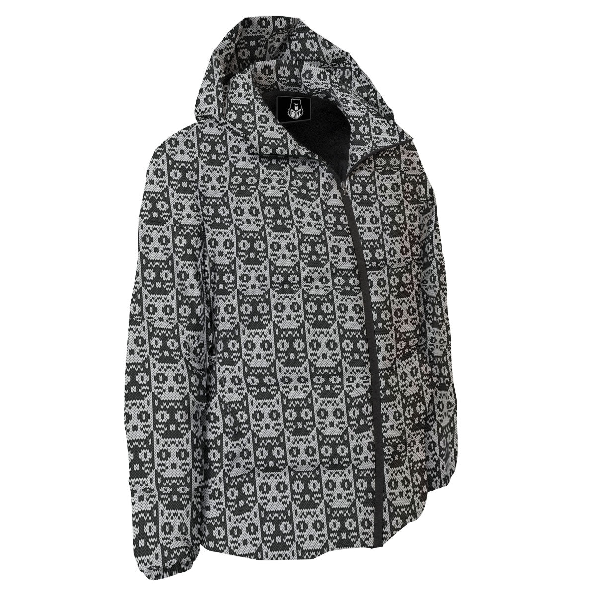 Knitted Black Cat Print Pattern Down Jacket-grizzshop
