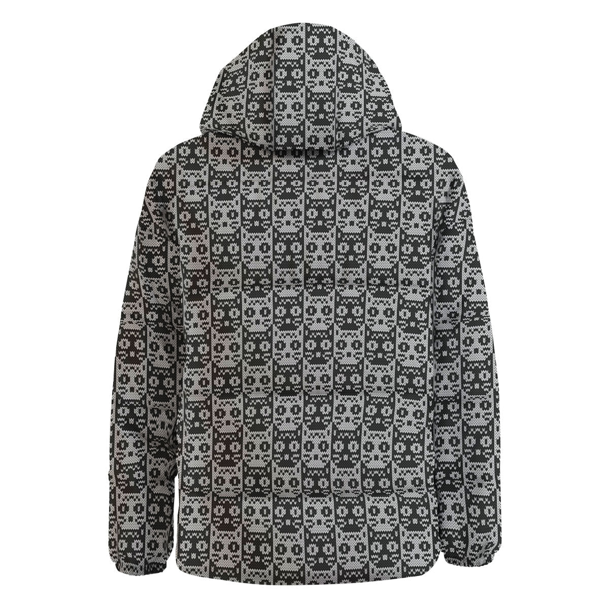 Knitted Black Cat Print Pattern Down Jacket-grizzshop