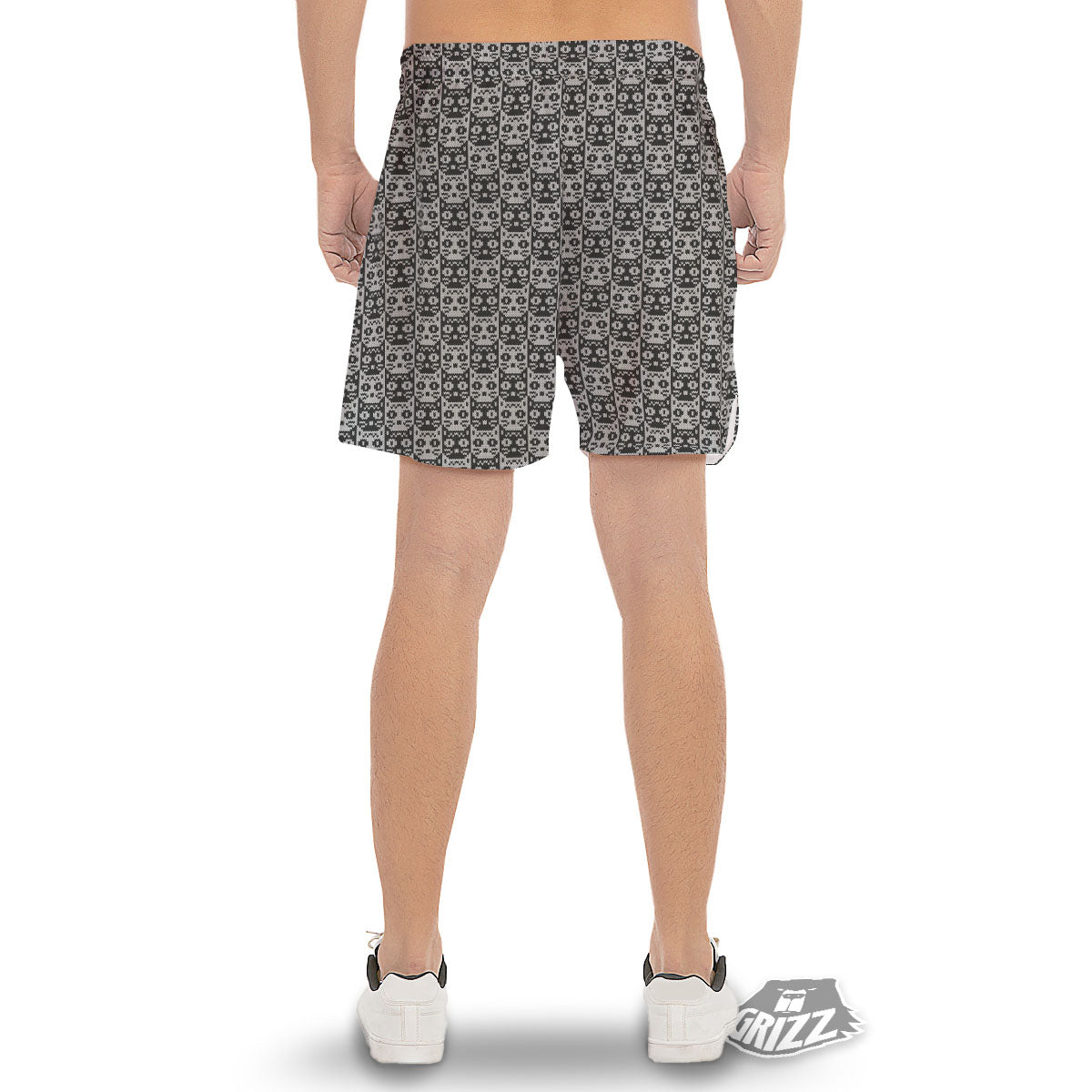 Knitted Black Cat Print Pattern Men's Gym Shorts-grizzshop
