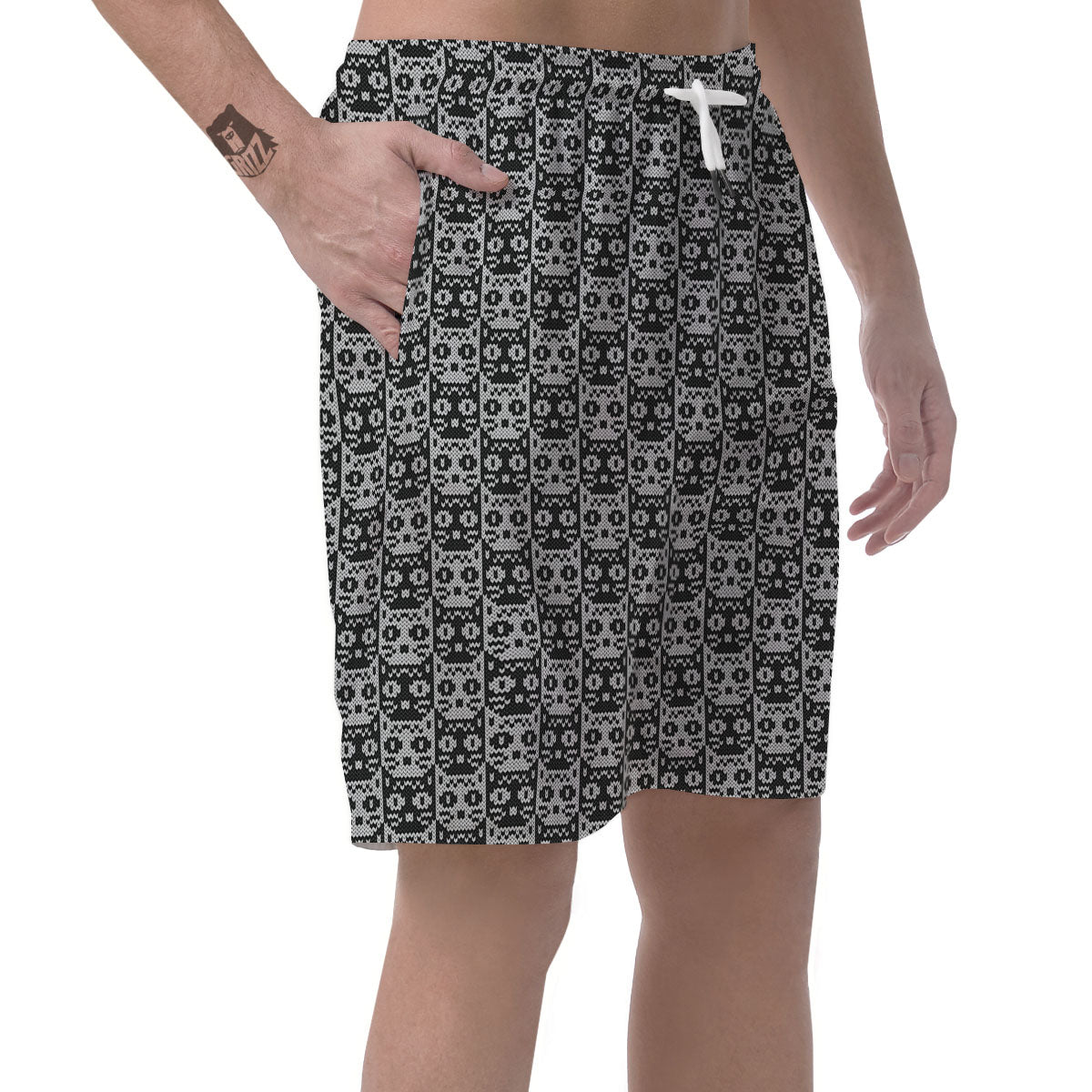 Knitted Black Cat Print Pattern Men's Shorts-grizzshop