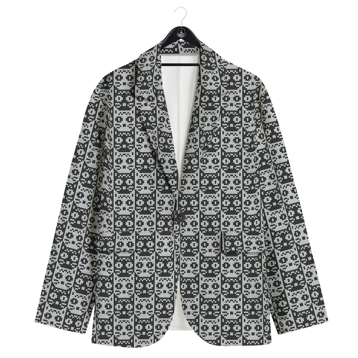 Knitted Black Cat Print Pattern Men's Sport Coat-grizzshop