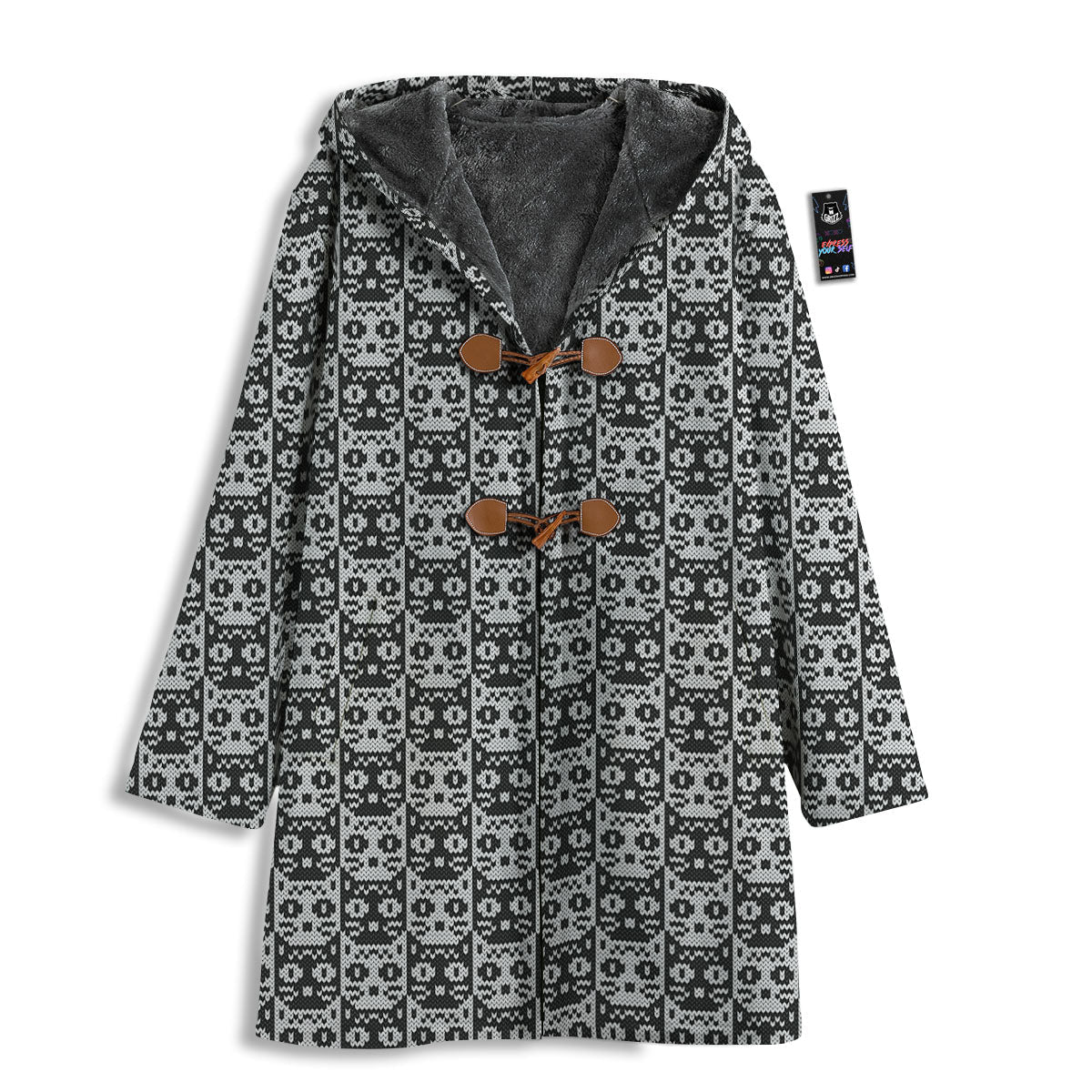 Knitted Black Cat Print Pattern Men's Windbreaker Jacket-grizzshop