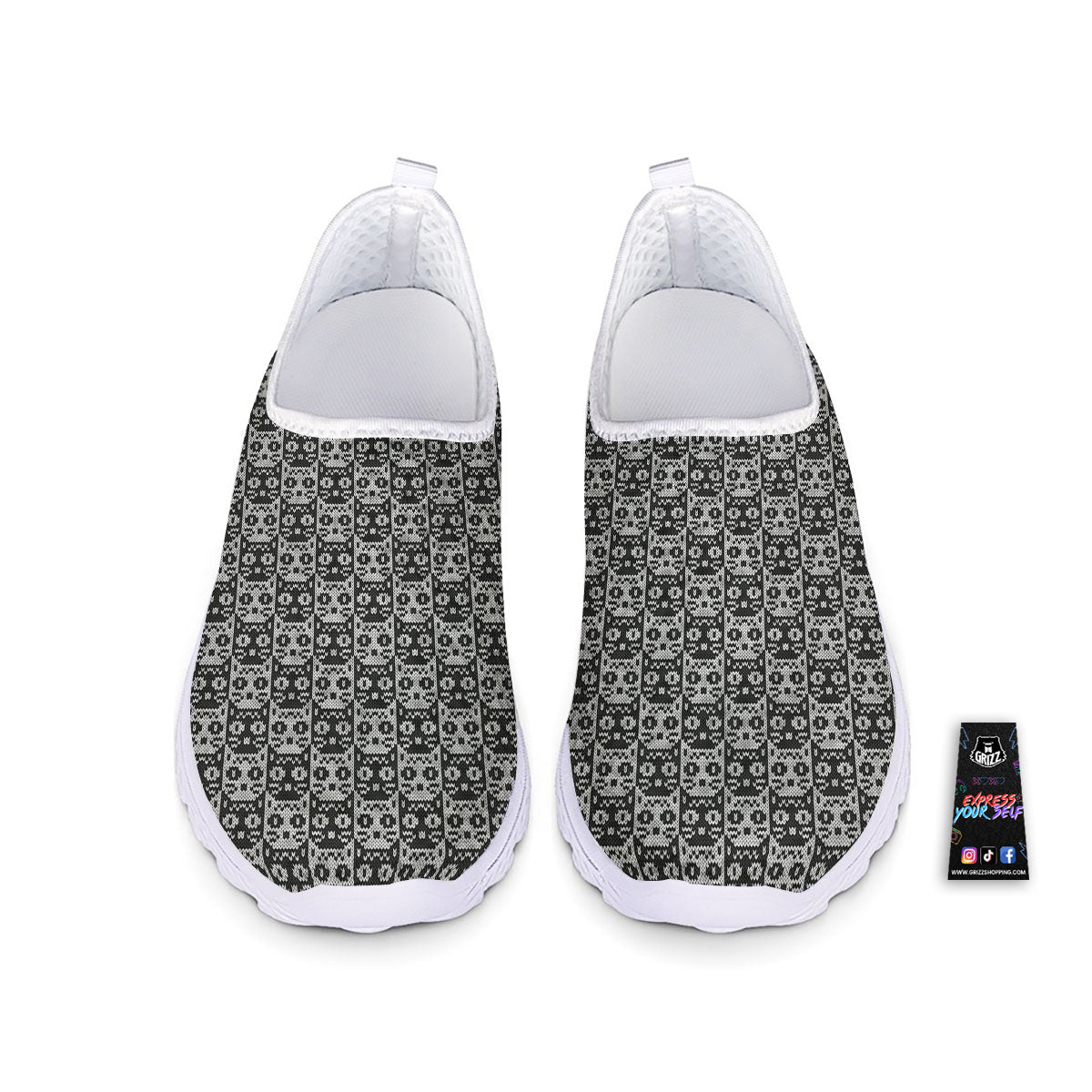 Knitted Black Cat Print Pattern Nurse Shoes-grizzshop