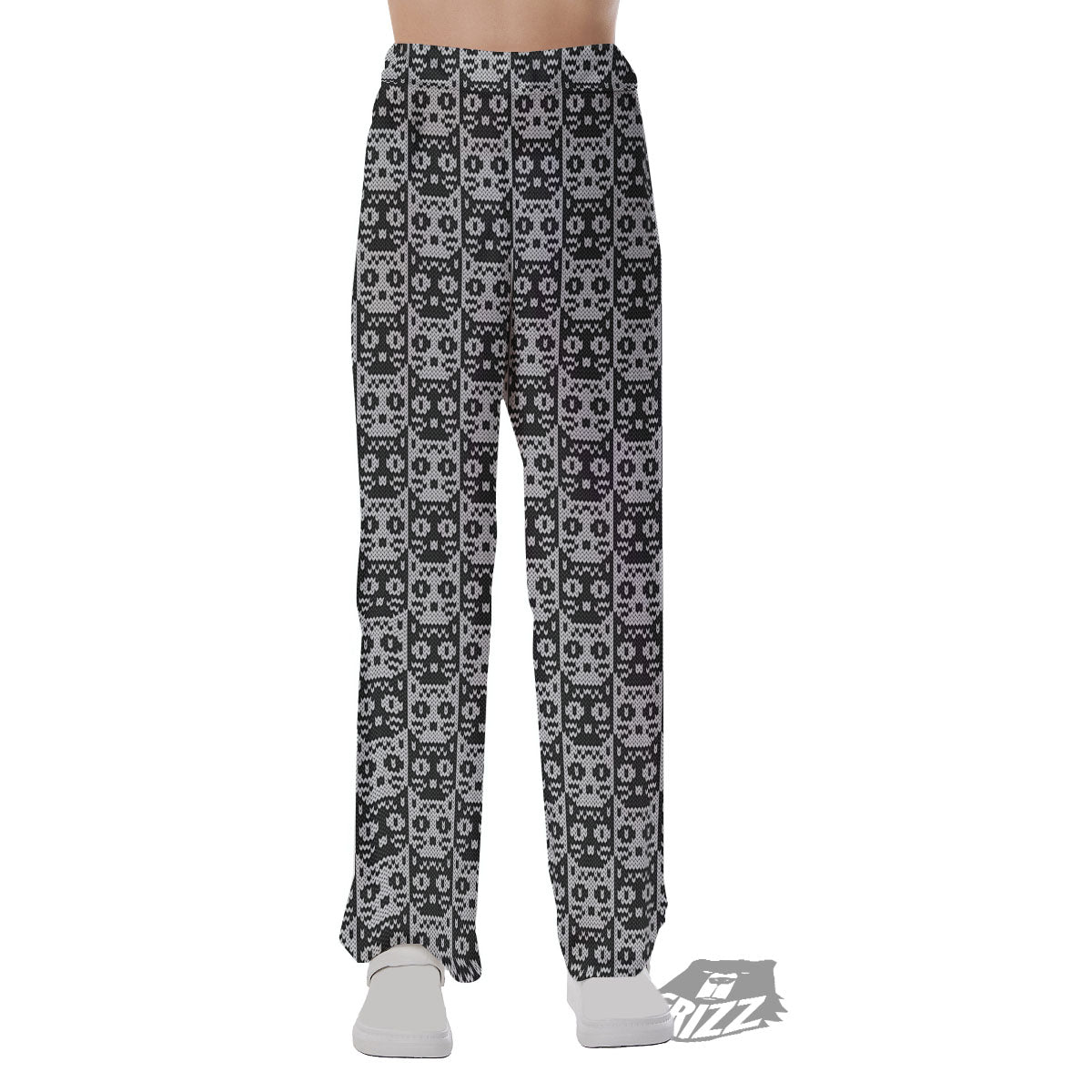 Knitted Black Cat Print Pattern Pajama Pants-grizzshop