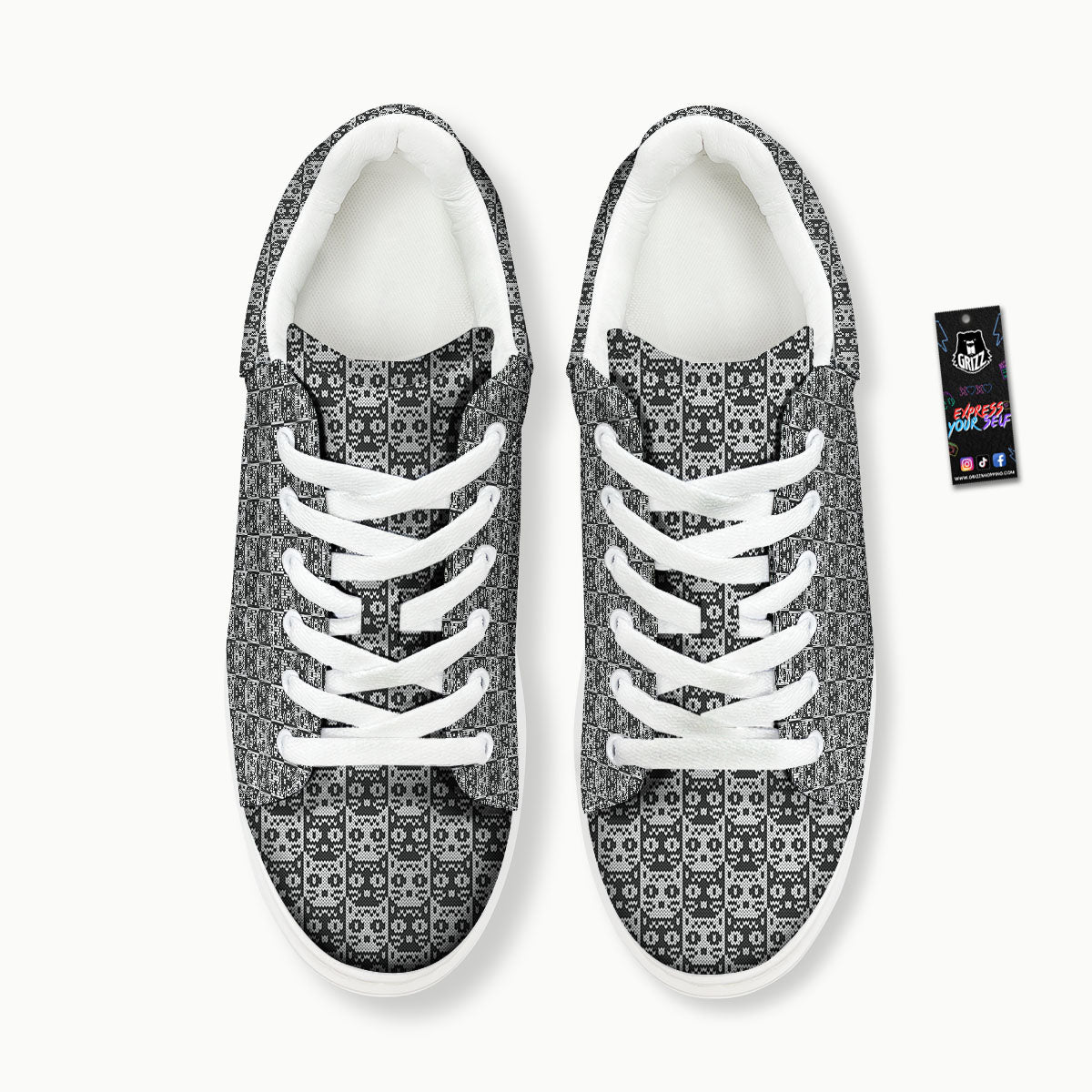 Knitted Black Cat Print Pattern Platform Shoes-grizzshop
