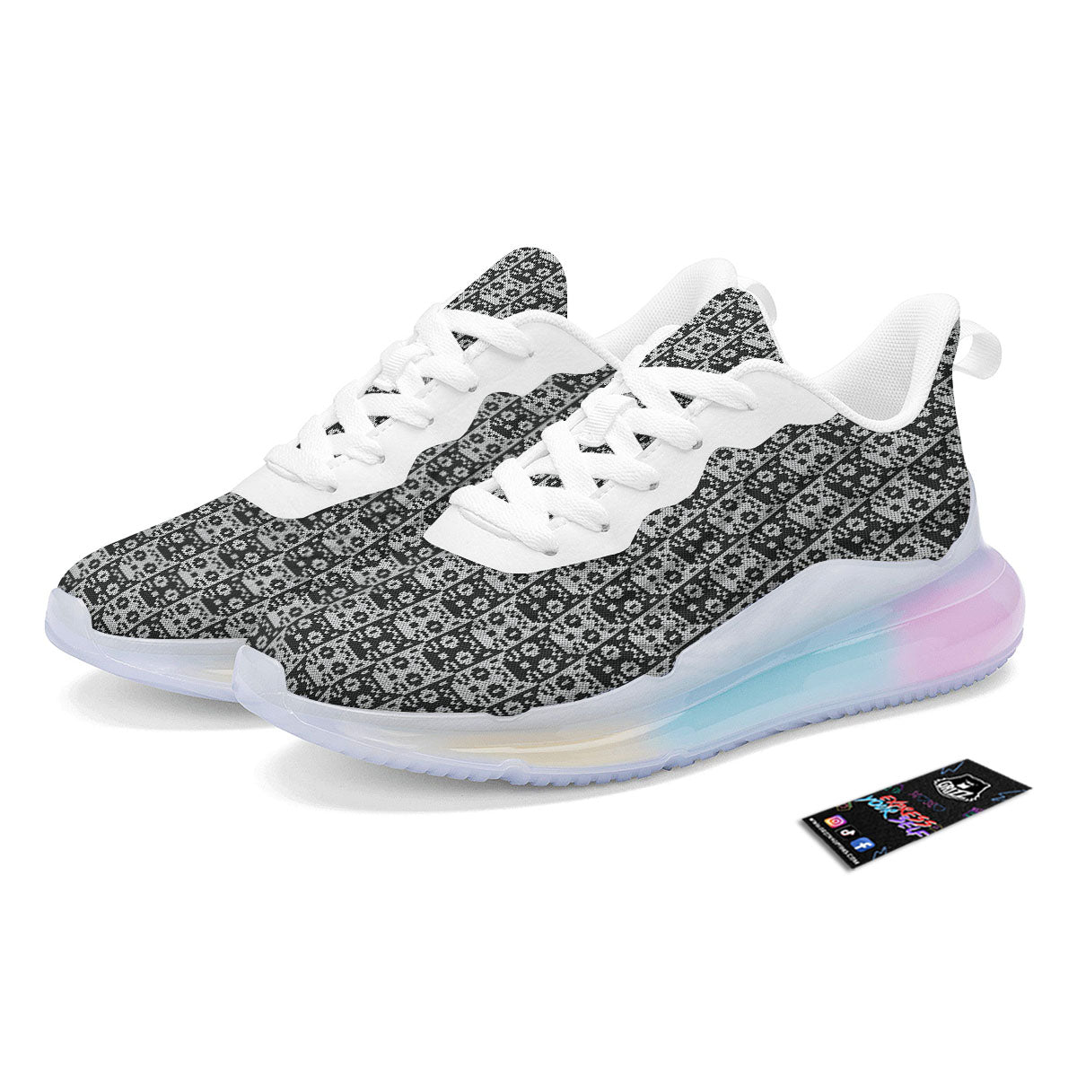 Knitted Black Cat Print Pattern Running Sneakers-grizzshop