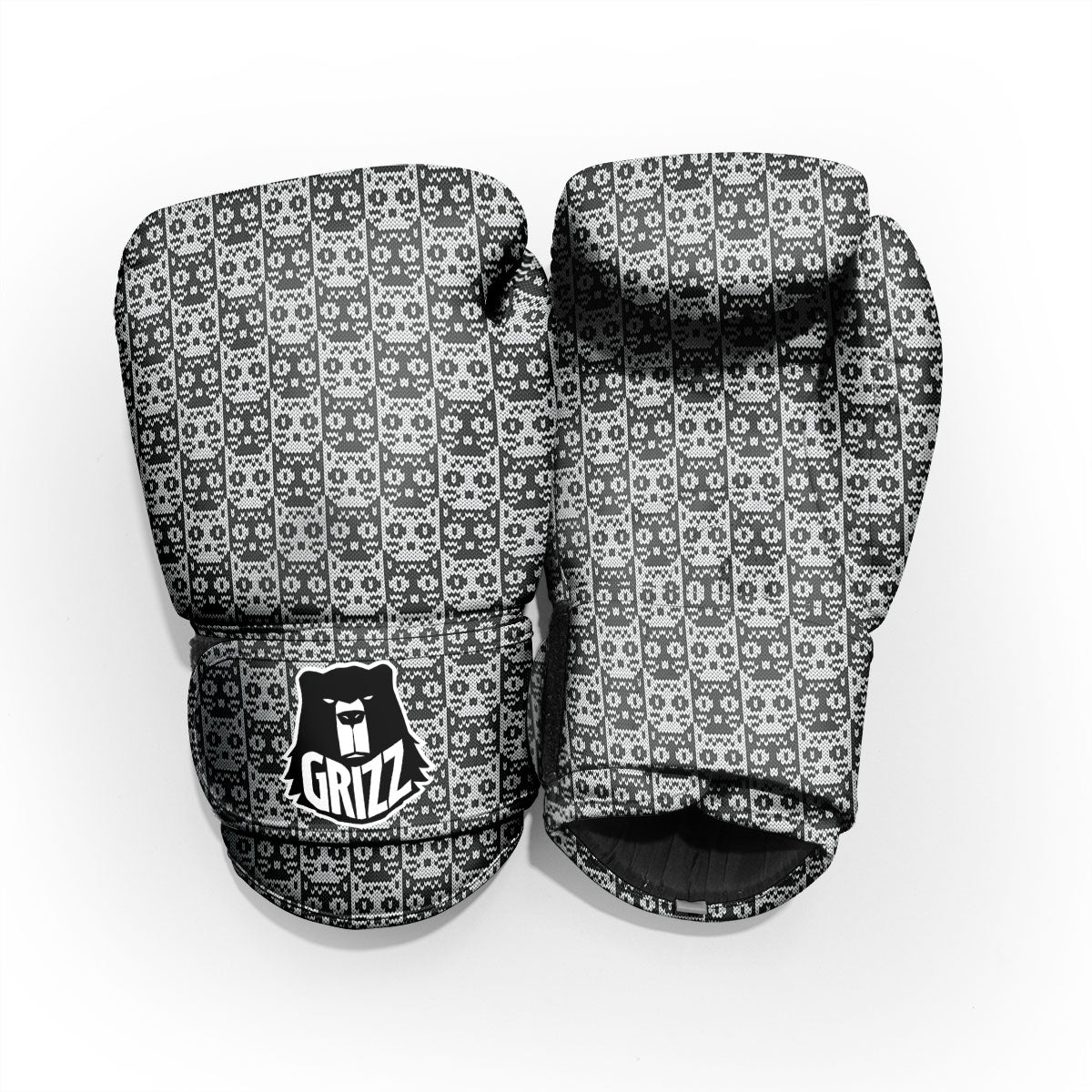 Knitted Black Cat Print Pattern Pro Boxing Glove