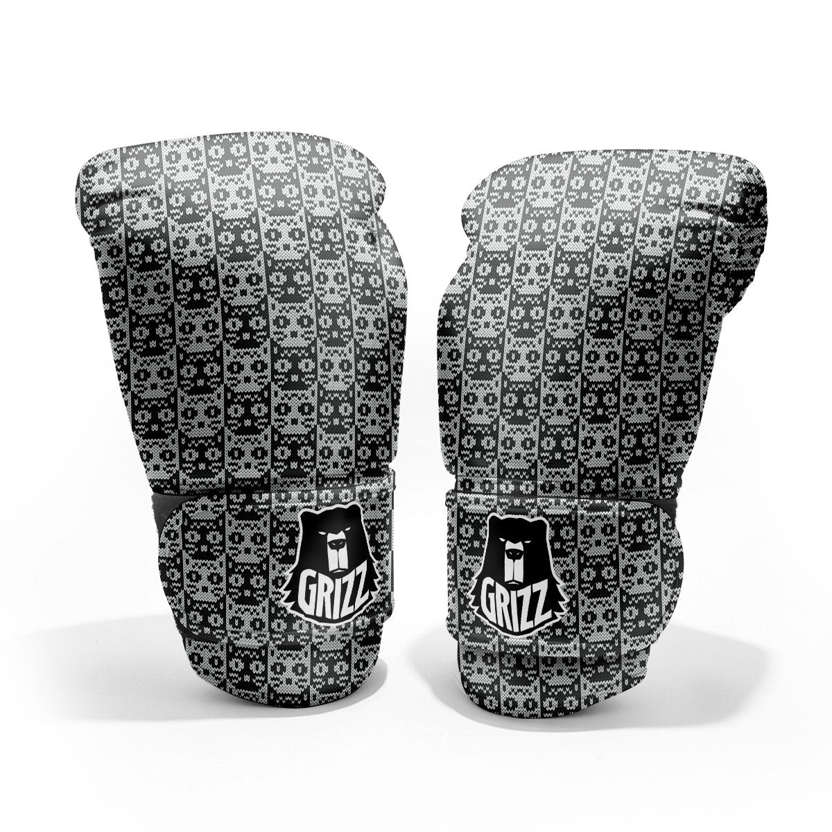 Knitted Black Cat Print Pattern Pro Boxing Glove