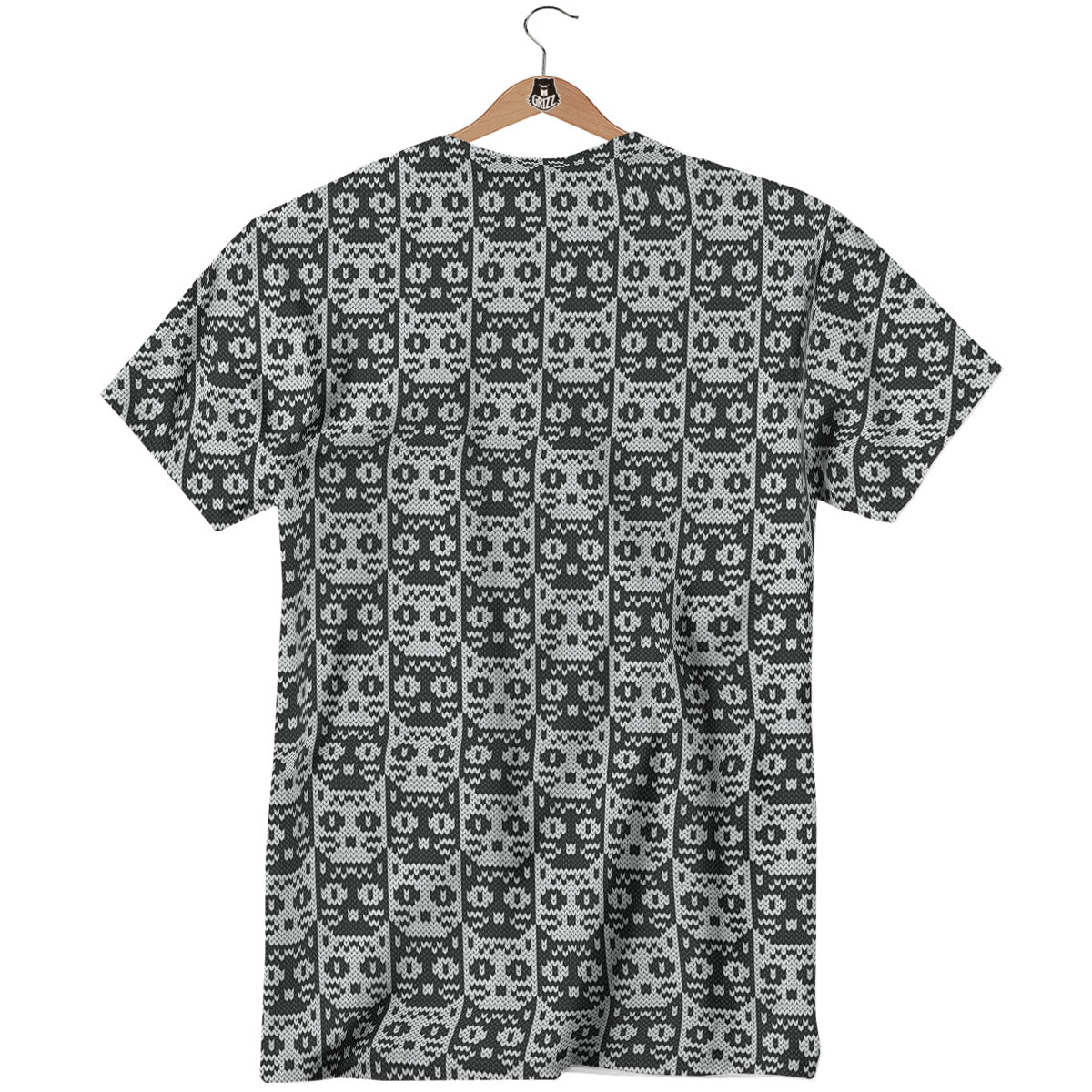 Knitted Black Cat Print Pattern T-Shirt-grizzshop